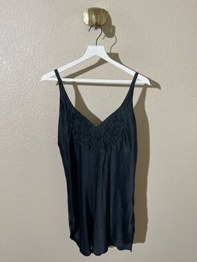 Vintage Victoria's Secret golden label black silk top with floral embroidery